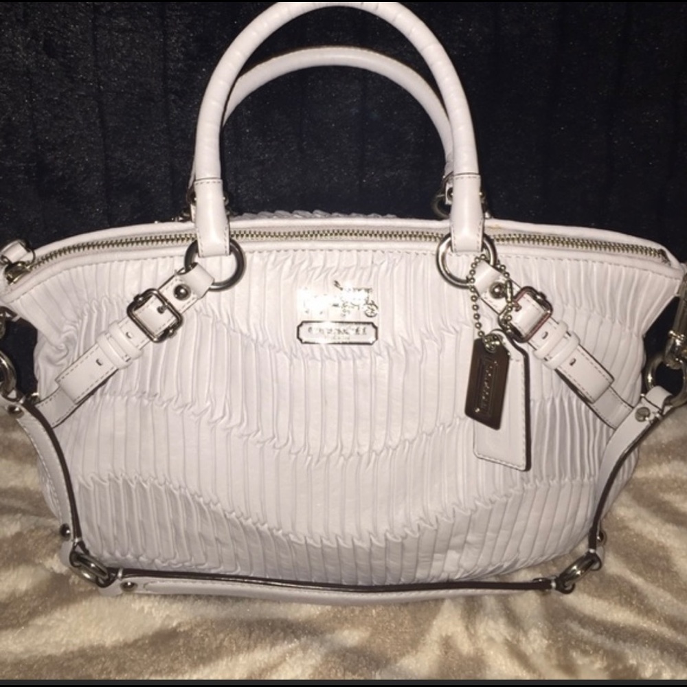 Grey leather coach purse